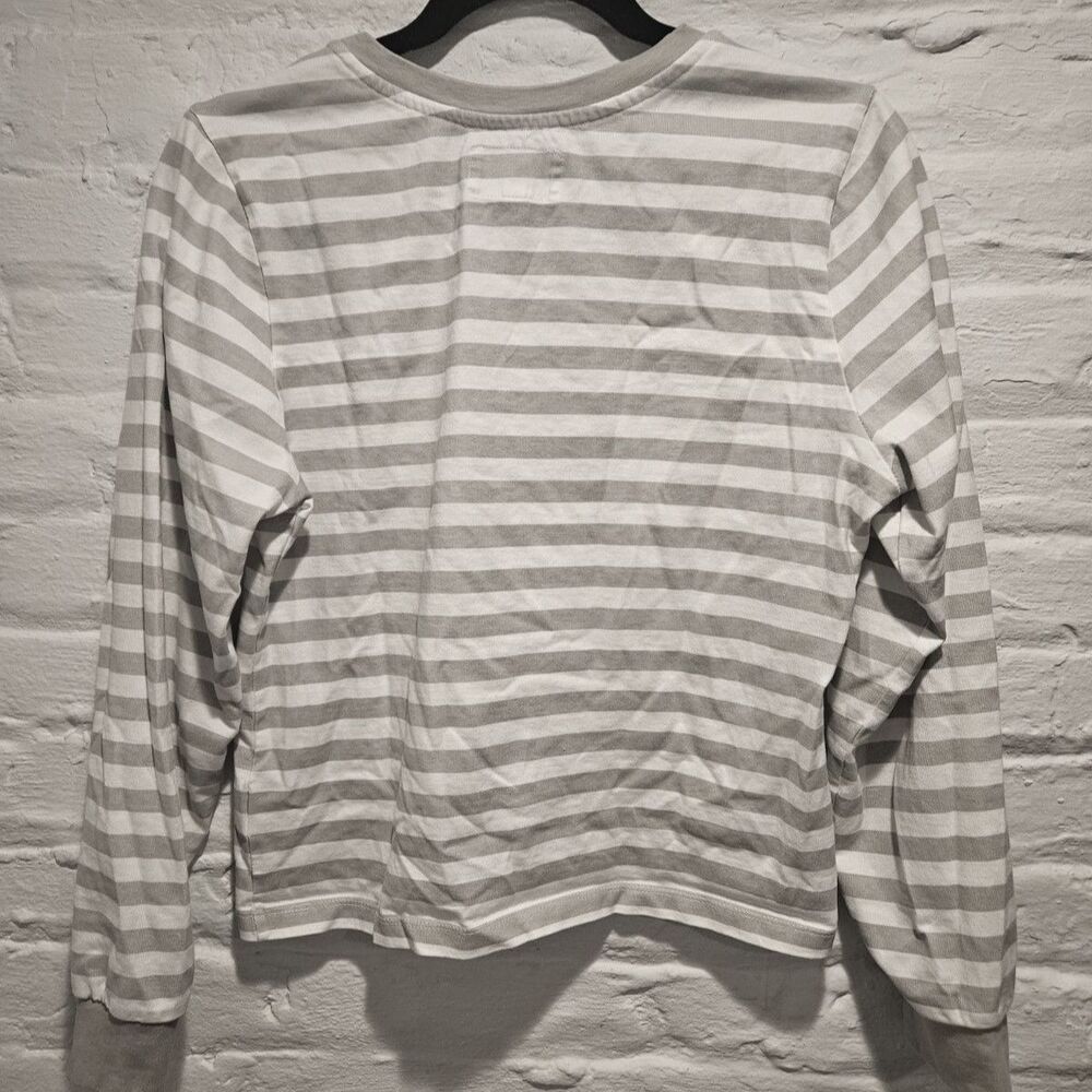M.O.R.E. Striped Gray White Long Sleeve Fisherman French Classic Shirt, Size M - Picture 2 of 6